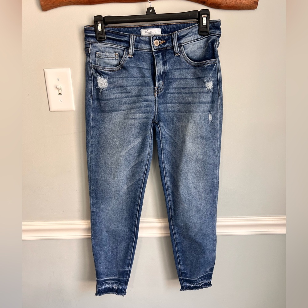 KanCan Signature Blue Ankle Cropped Distressed Jeans Mid-Rise Skinny Sz. 27